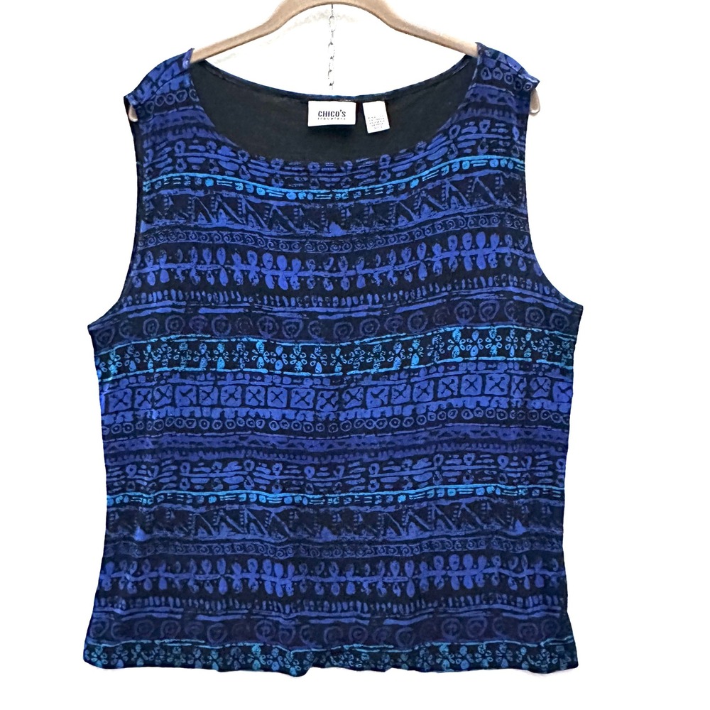 Chicos Travelers Sz 3 XL Blue Aztec Tribal Geometric Tank Top Sleeveless